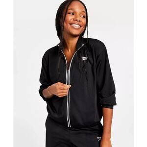 Reebok Women's Logo Tricot Long-Sleeve Track Jacket Black Size L 1723